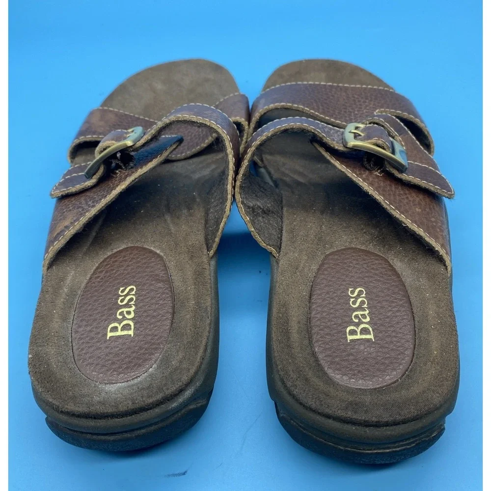 GH Bass Carson Brown Leather Single Buckle Slide Sandals Womens Size 8 M Y2K